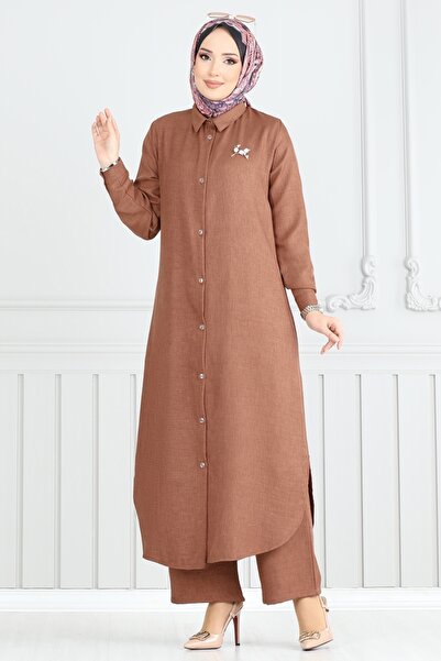 ModaMerve Önden Düğmeli Takım 808OZN1046-MS Kahve