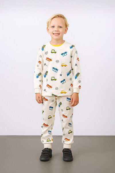 Süpermini ERKEK ÇOCUK RENKLİ ARABALI DESEN MANŞETLİ PİJAMA TAKIMI %100 PAMUK 1-8 YAŞ