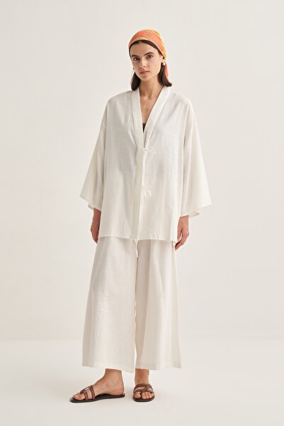 EBU Prive Women's Organic Cotton Oversize Kimono Ecru