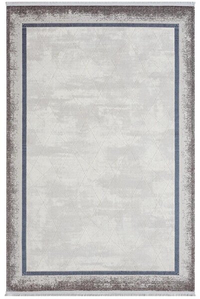 Karmen Halı Dark Dk012m Gri Halı Lacivert Kenar Çerçeveli Geometrik Detaylı A...