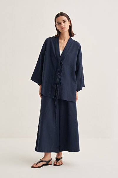 EBU Prive Women's Organic Cotton Oversize Kimono Navy Blue
