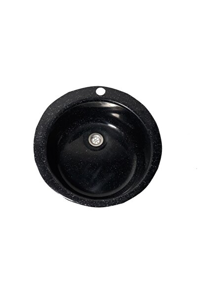 RAY Chiuvetă rotundă din compozit, marmorat neagră lucioasă, adâncime 150 mm