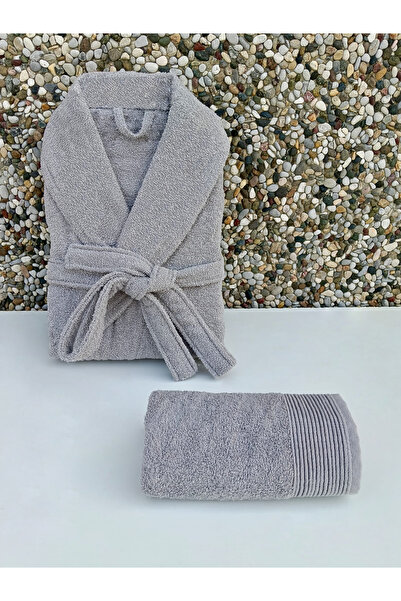 asev tekstil Kadın/Erkek Unısex Şalyaka Bornoz Havlu 2 Parça