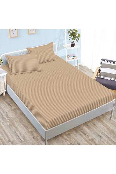 Pucioasa Bed cover with 2 pillowcases in dark beige polycotton damask for mattresses 160x200 and 180x200