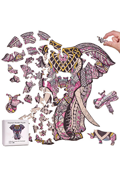 OEM Puzzle elefant A3, Lemn, 106 piese, 27 x 28 cm, Multicolor