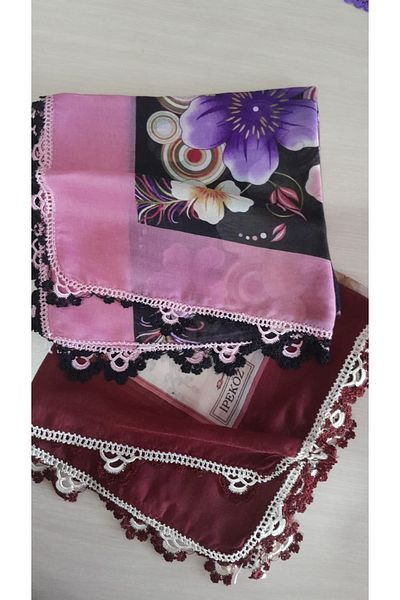 Papatyam 2 Pcs Handmade Crochet Writing/3 Side Embroidered/Crochet Embroidered Yemeni/Dowry Cheesecloth/100X100/Polyester