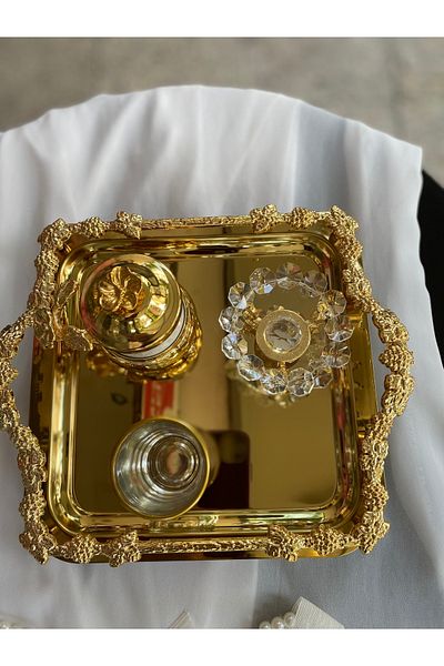 Z&B FLOWERS Promise Tray Engagement Tray Gold Coffee Tray Groom Coffee Promise Engagement
