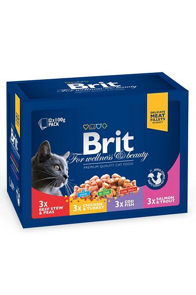 Brit Premium, Hrana Umeda Pentru Pisici, 12 Plicuri x 100 gr
