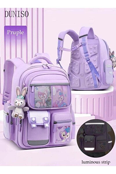 DOMEET Girl's School Backpack Waterproof Book Bag with Compartments and Doll Pendant for Teen Girls Kid Stu