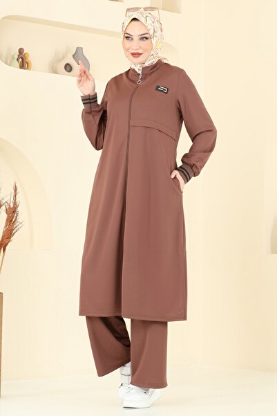 ModaMerve Armalı Tesettür Takım 400DVL817-MS Kahve