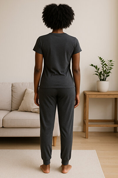 LXL Women's Short Sleeve Gray Pajama Set Printed