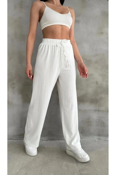 jsshop collection CRINKLE FABRIC HIGH WAISTED PALAZZO ELASTICATED WAIST WOMEN'S PANTS (BREEZY)