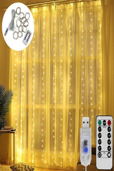 Janva Led 3mx3m ( 300ledli ) Kumandalı 8 Fonksiyon Usb Perde Peri Led Işık Dü...
