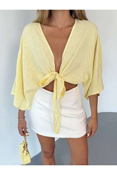 OYERGA MODA Women's Chest Tie Detail Shirt