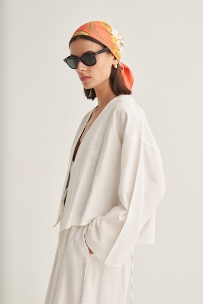 EBU Prive Women's Organic Cotton Short Kimono Ecru