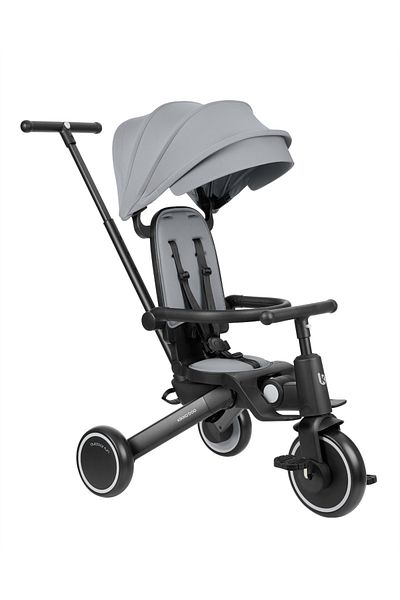 Kikka Boo 8in1 Tricycle for Children KikkaBoo Trix 2 Gray Ultra-Foldable, from 10 months to 22kg, Aluminum Frame