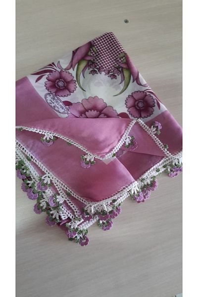 Papatyam Handmade Crochet Writing/4 Edges Embroidered/Crochet Embroidered Yemeni/Dowry Cheesecloth/100X100/Polyester