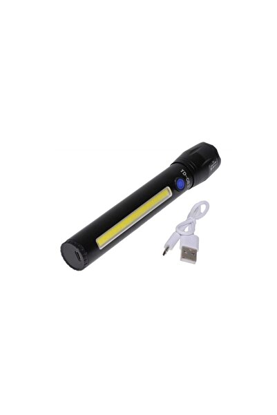 SOHO LED Flashlight, Metal, 2 Batteries, USB Cable, Cob Side LED 7 W, Black