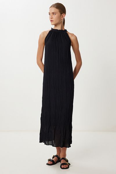 Lovelyİstanbul Summer Linen Dress with Wrinkle Effect Lgk0005 Black