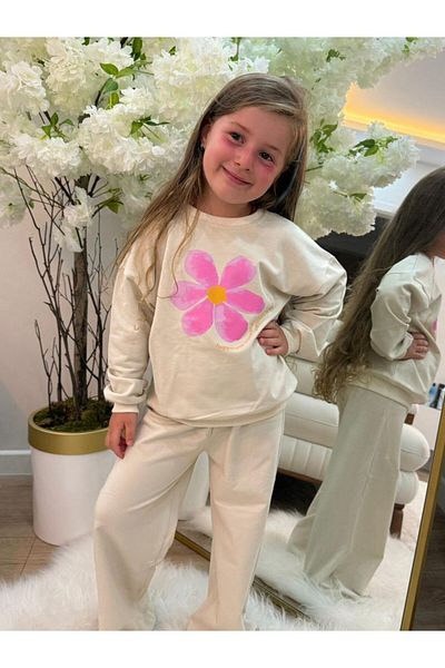 GÖKJOY BUTİK Premium Quality Flower Printed Girl's Tracksuit Set