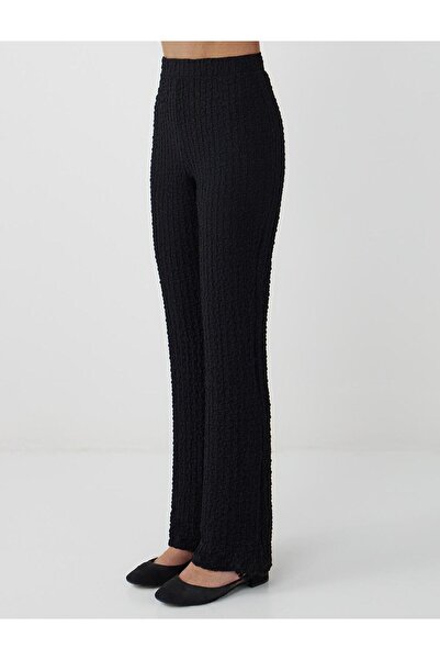 Jimmy Key Siyah Dar Kesim Normal Bel Bol Paça Örme Pantolon