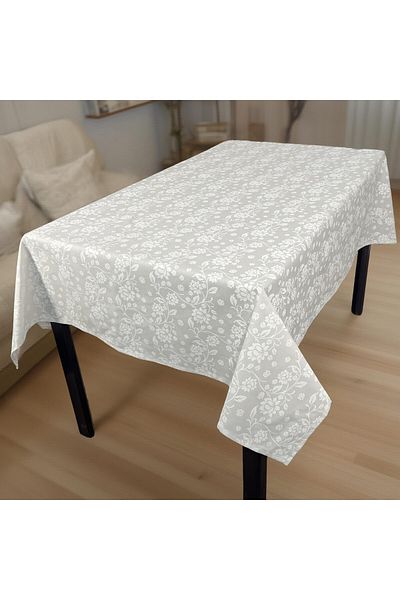 DENISA-DO White teflon-coated cotton tablecloth with white flowers 140 x 180 cm