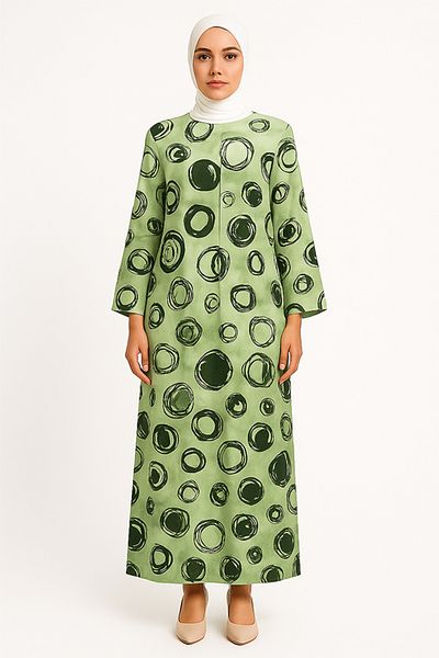 dorbe Vintage Geo Pattern Long Sleeves Pullover Design Abaya Inner Style Maxi Dress