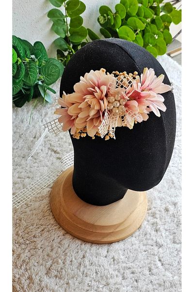 çiğdem kaya design Special Design Flower Pearl Detailed Handmade Crown, Maternity Crown, Mother's Crown, Graduation Crown