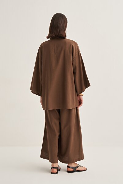 EBU Prive Γυναικείο οργανικό βαμβάκι oversized κιμονό καφέ