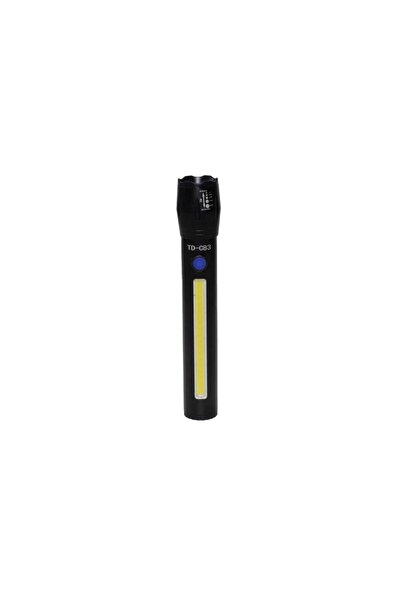 SOHO LED Flashlight, Metal, 2 Batteries, USB Cable, Cob Side LED 7 W, Black