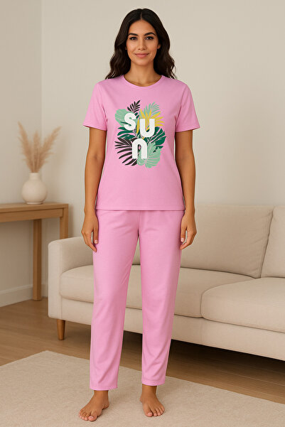 LXL ΓΥΝΑΙΚΕΙΟ ΣΕΤ ΠΙΤΖΑΜΑΣ ΡΟΖ ΜΕ ΚΟΝΤΟ ΜΑΝΙΚΙ ΚΑΙ ΣΤΑΜΠΑ