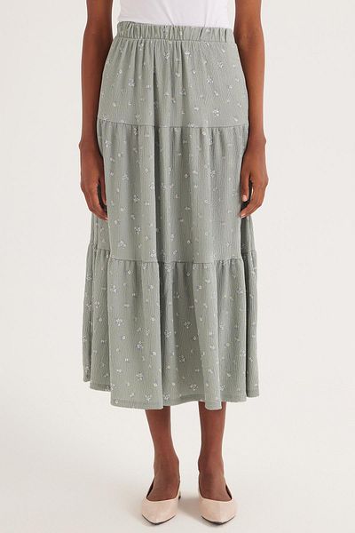 Tudors Women's Standard Fit Elastic Waist Printed Midi Length Skirt