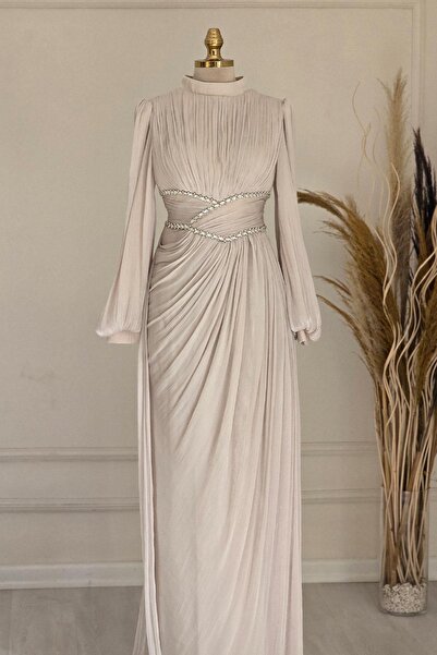 Yonca Moda Evi TAŞ RENGİ Organze Abiye 9017