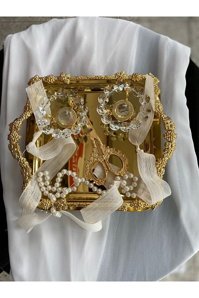Z&B FLOWERS Promise Tray Gold Engagement Tray 22 cm Groom Coffee Promise Engagement