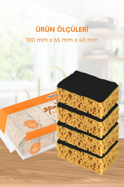GRİMOR Life 8 Pieces of Fiber Flat Dish Sponge – Special Textured, Durable Wide Pore Kitchen Sponge Set