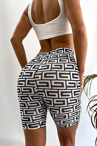 FashionForYou Ethan fitness short tights, with waist shaping band and varied print, White Maze