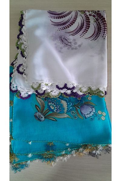 Papatyam 2Pcs Handcrafted Crochet and Needlework Writing/Crochet Embroidered Needlework Yemeni/Dowry Cheesecloth/100X100/90X90
