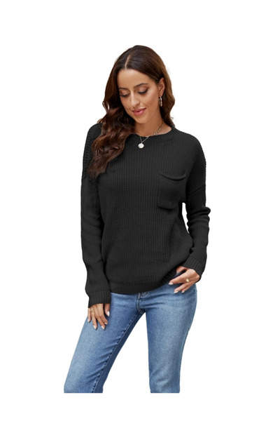 OEM Women's casual blouse, fine sweater, with chest pocket, black M