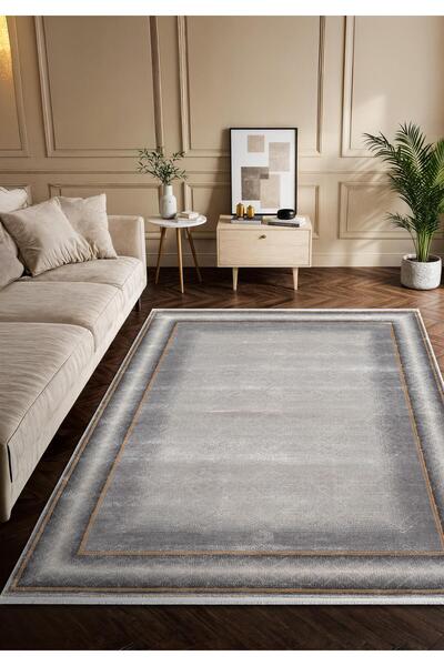 Karmen Halı VG006G Gri Çerçeveli Modern Renk Desen Tarak Viskon Salon Halısı ...