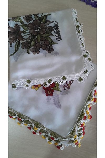 Papatyam 2 Pcs Handwork Crochet Writing/3 Side Embroidered/Crochet Embroidered Yemeni/Dowry Cheesecloth/100X100/Cotton Polyester