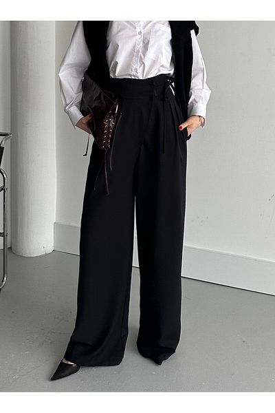 My Blog Black Side Tie Detailed Trousers - 2402