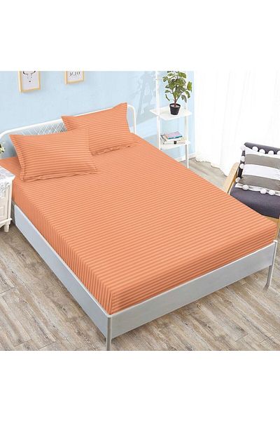 Pucioasa Double-sided bed cover in orange polycotton damask for mattresses 160x200 and 180x200
