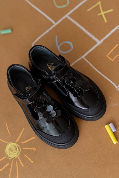 Bebbini Este-Black Genuine Leather Girls' School Shoes