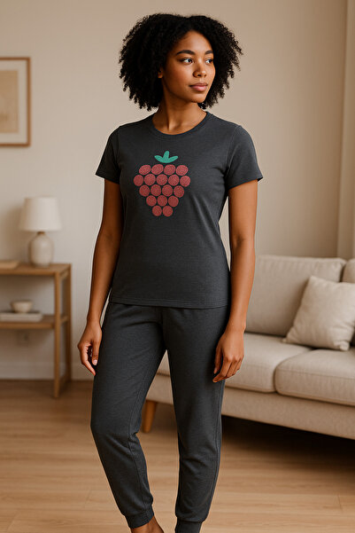 LXL Women's Short Sleeve Gray Pajama Set Printed