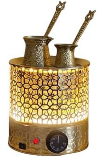 tuliphomev Gold Color Traditional Copper Turkish Heating Sand Coffee Maker Circle Medium Lazer With Decorative
