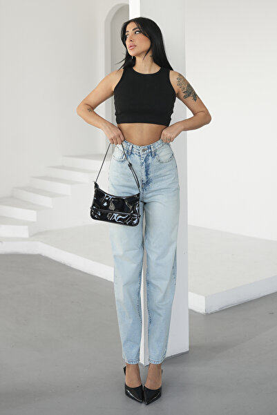 Denim Republic جينز نسائي باللون الأزرق الجليدي عالي الخصر