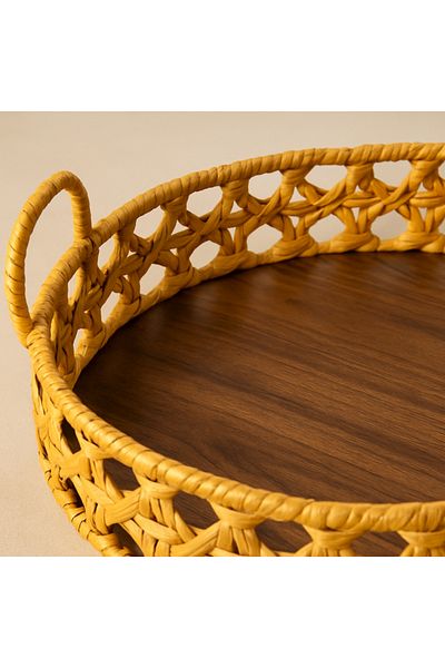 Strauss Home Natural Rattan Presentation Tray – 26X26X5 cm |   Handmade, Round, Decorative & Stylish