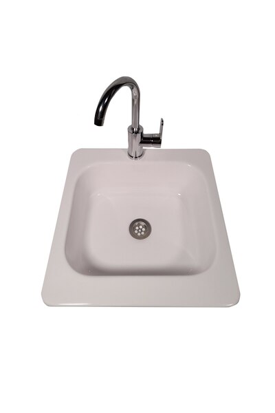 RAY Chiuvetă de bucătărie, albă, din compozit, 480x480 mm, adâncime cuvă 150 mm, sifon inclus