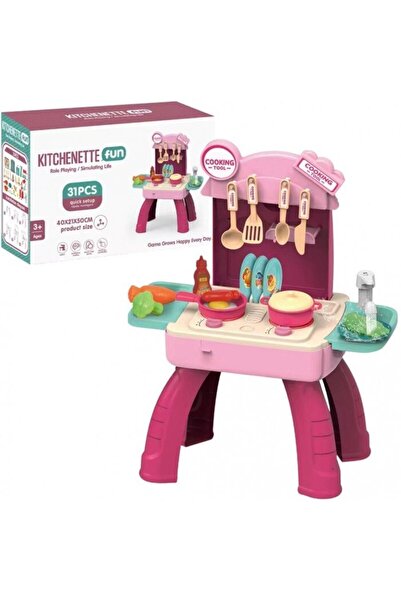 MAKSIK Pink Kitchen Set with Accessories, Maksik, 31 Pieces, Gas Stove, Water Tap, 40x21x50 cm