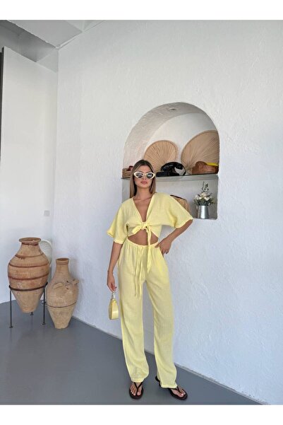 OYERGA MODA Women's Double Tie Detail Muslin Suit